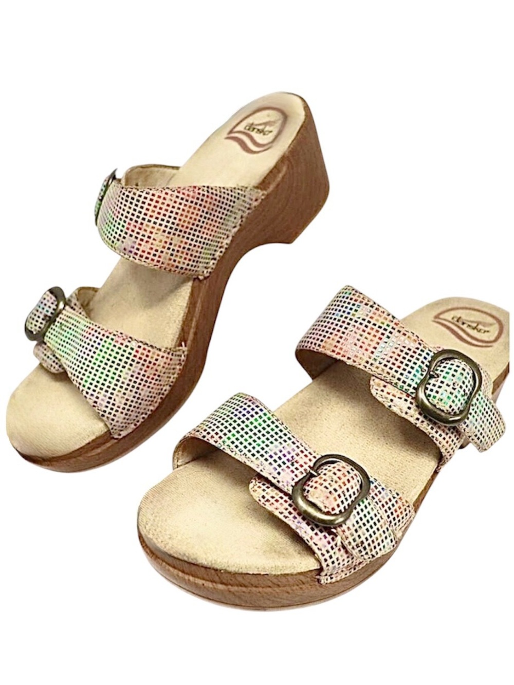 Dansko Sophie Sand Stained Glass Slide Multicolor Iridescent Rocker Bottom